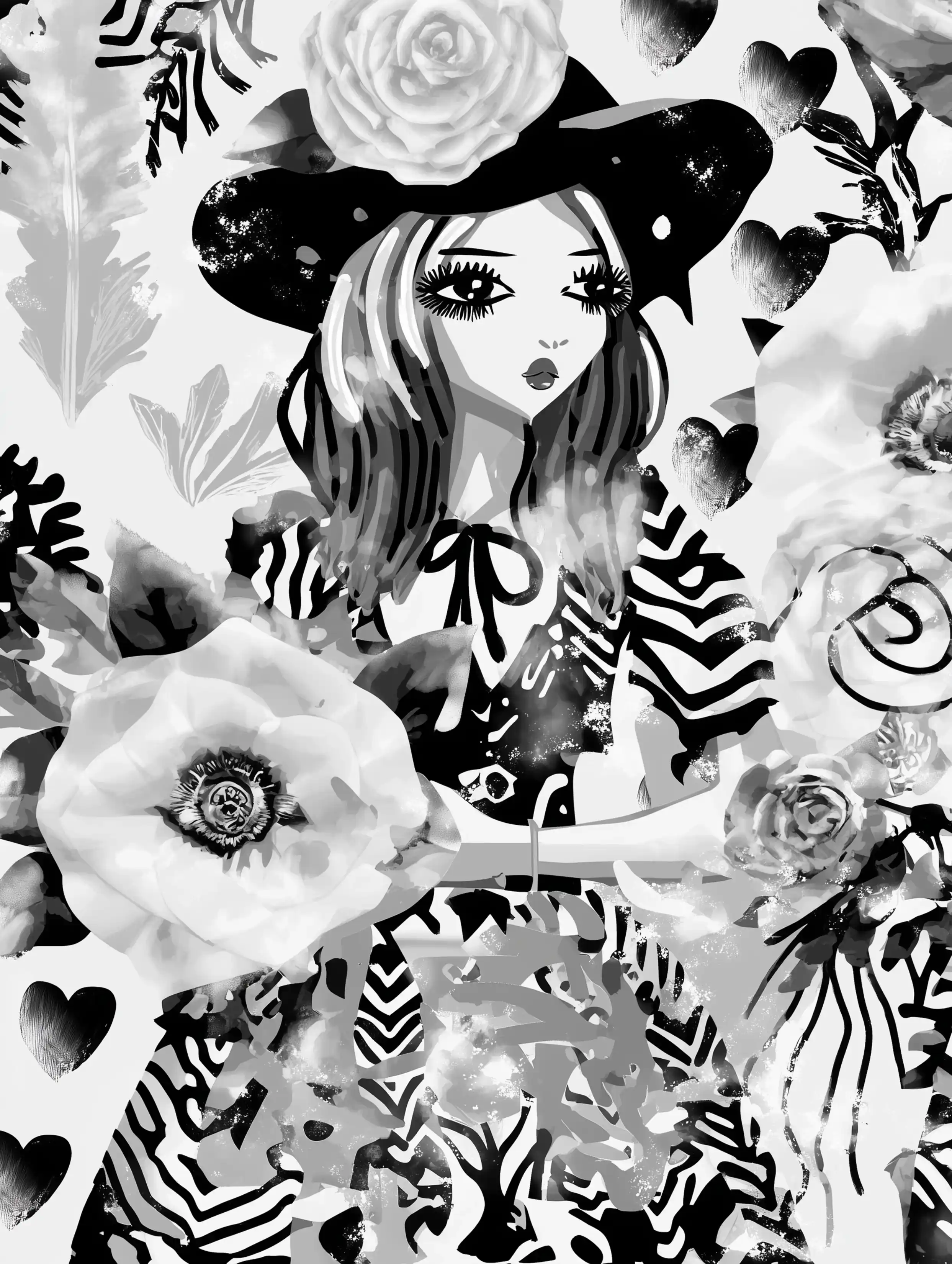 Free printable witch coloring page for adults featuring a witch holding a flower